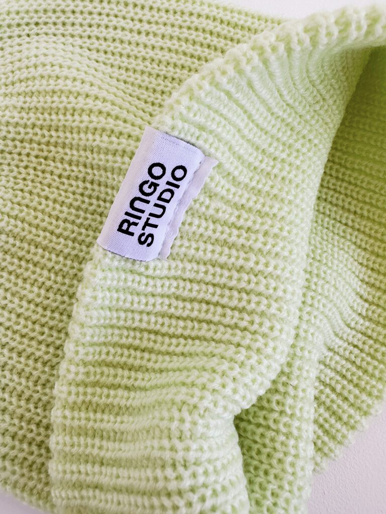 Ringo Studio lime coloured beanie, one size fits most.